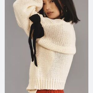 Maeve Cream Sweater with Black Bow Accent
